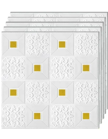 3D Form Wallpaper Wall Panels Flower Brick (White Golden Pack of 5) - 1