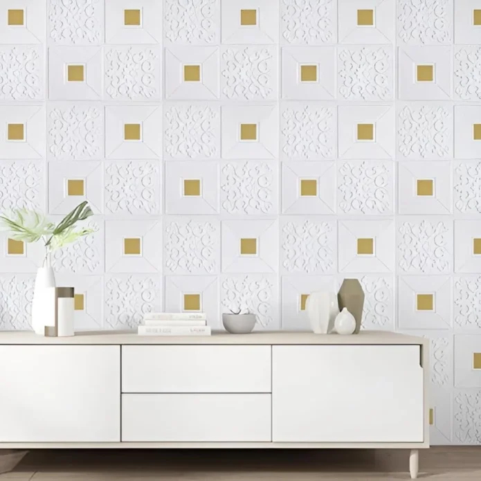 3D Form Wallpaper Wall Panels Flower Brick (White Golden Pack of 5) - 2