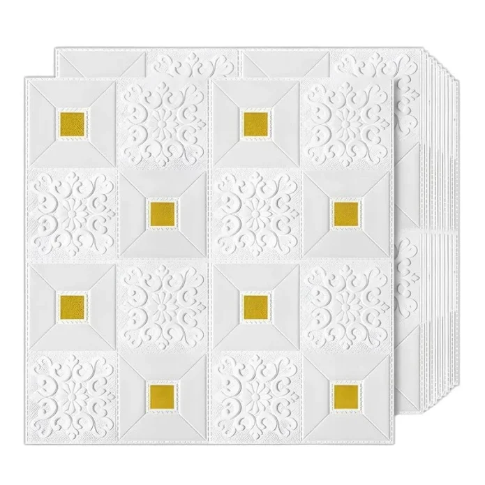 3D Form Wallpaper Wall Panels Flower Brick (White Golden Pack of 5) - 3