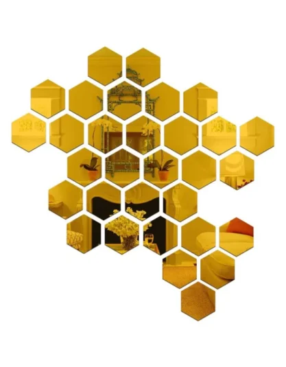 Golden Hexagon Mirror Wall Stickers 12cm x 10cm (Pack of 20) - Easy Marmo