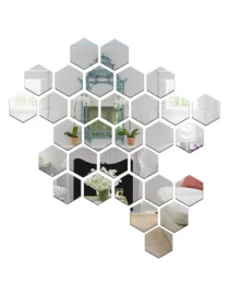 Silver Hexagon Mirror Wall Stickers 12cm x 10cm (Pack of 20) - Easy Marmo