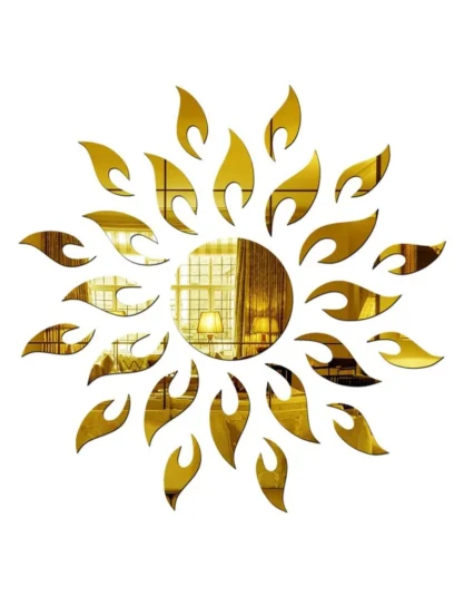 Sun Decorative Wall Mirror Stickers 1.5 Feet (Gold, Large Size) - Easy Marmo